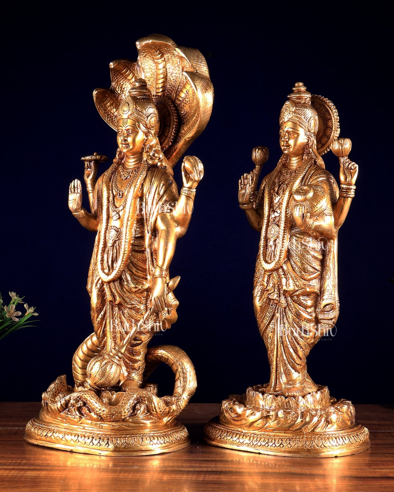 Brass Superfine Standing Vishnu Lakshmi Idols 18 inch - Budhshiv.com