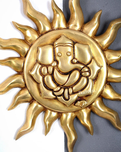 Brass Superfine Surya with Ganesha Wall Hanging – Handcrafted Divine Sun Wall Décor 11 inch - Budhshiv.com