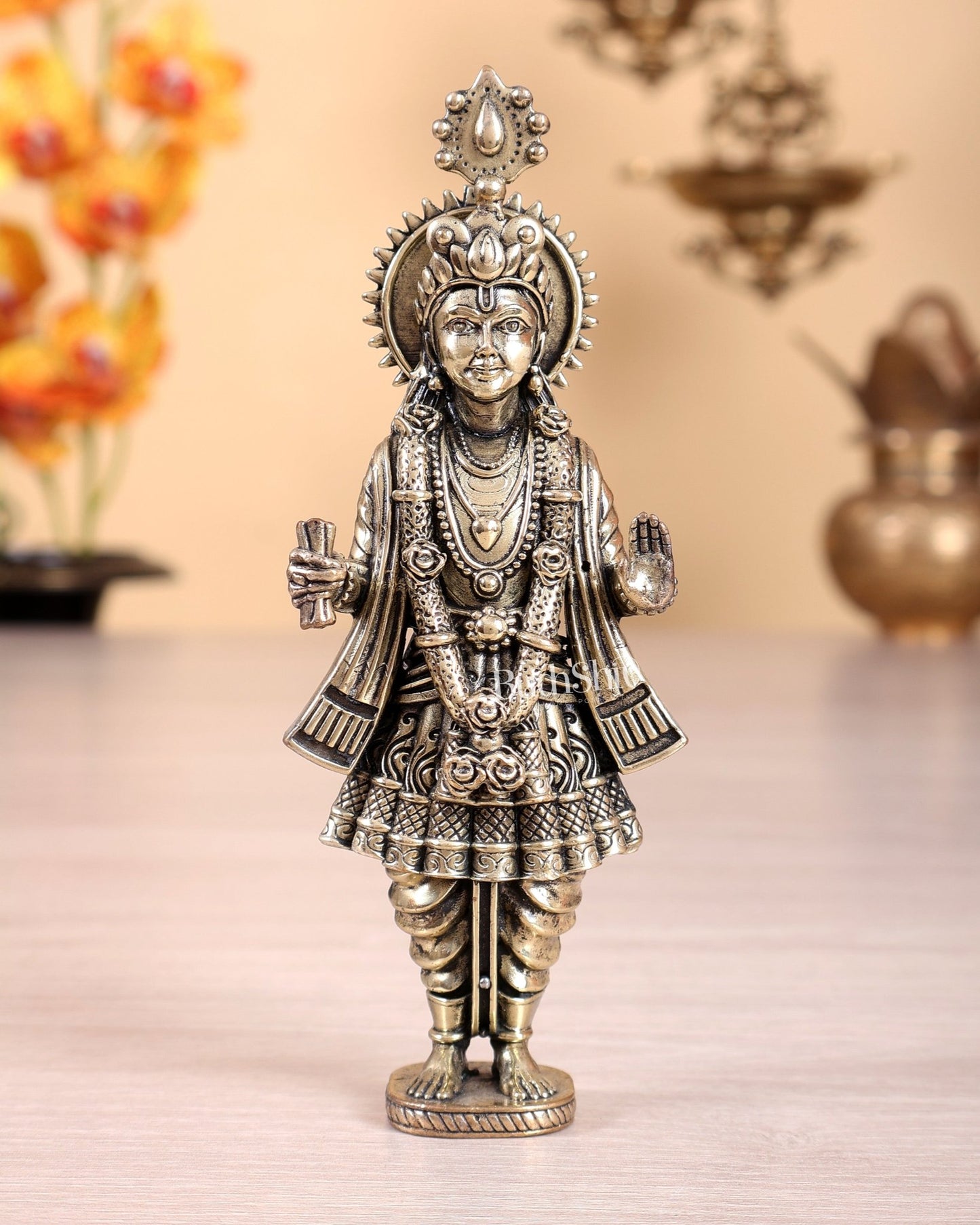 Brass Superfine Swaminarayan Idol – 5.25 Inch Highly Detailed Hollow Casted Murti - Budhshiv.com