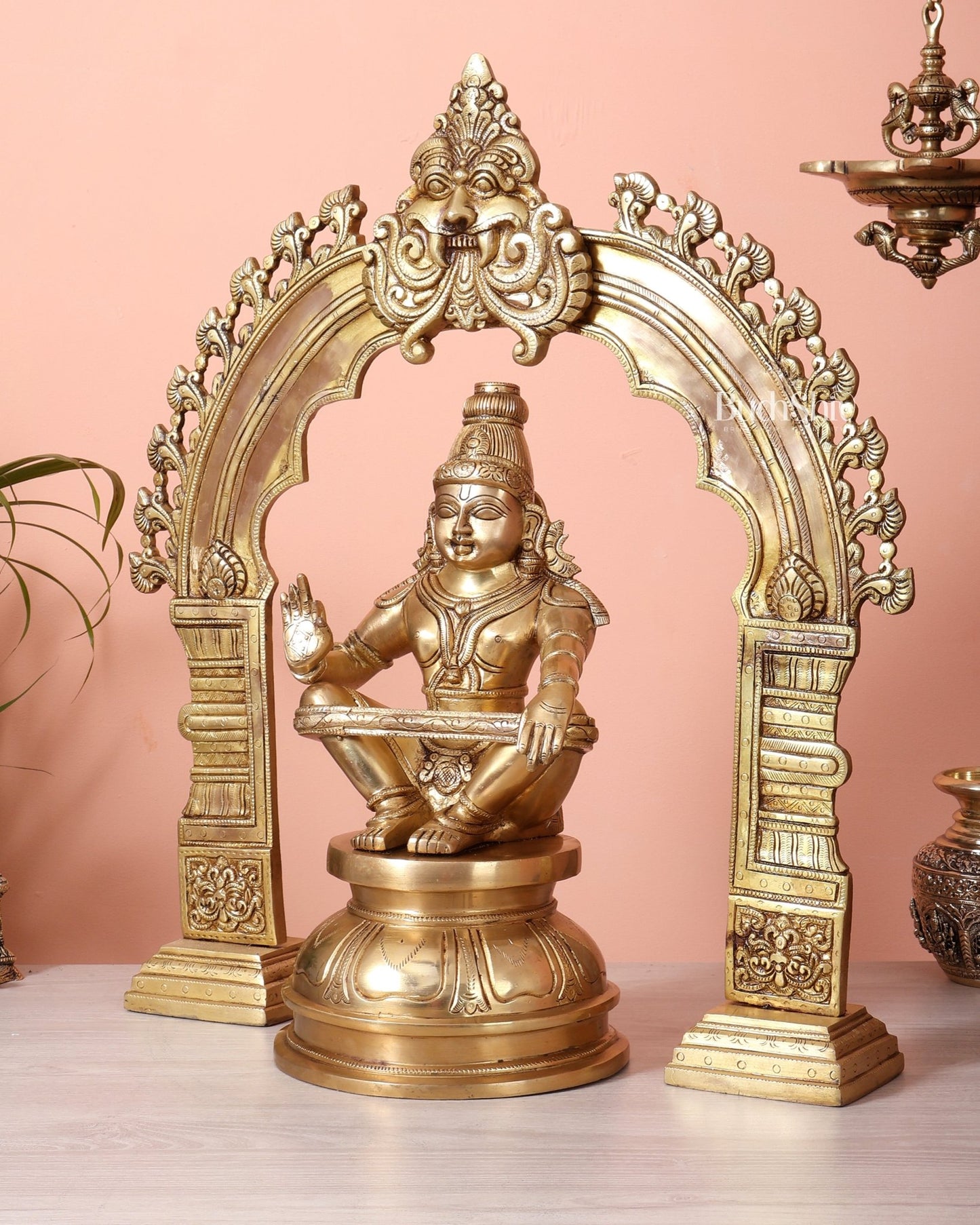 Brass Superfine Swamiye Saravana Ayyappa Statue with Prabhavali Arch 21.5 inch - Budhshiv.com