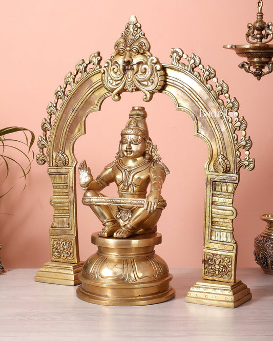 Brass Superfine Swamiye Saravana Ayyappa Statue with Prabhavali Arch 21.5 inch - Budhshiv.com