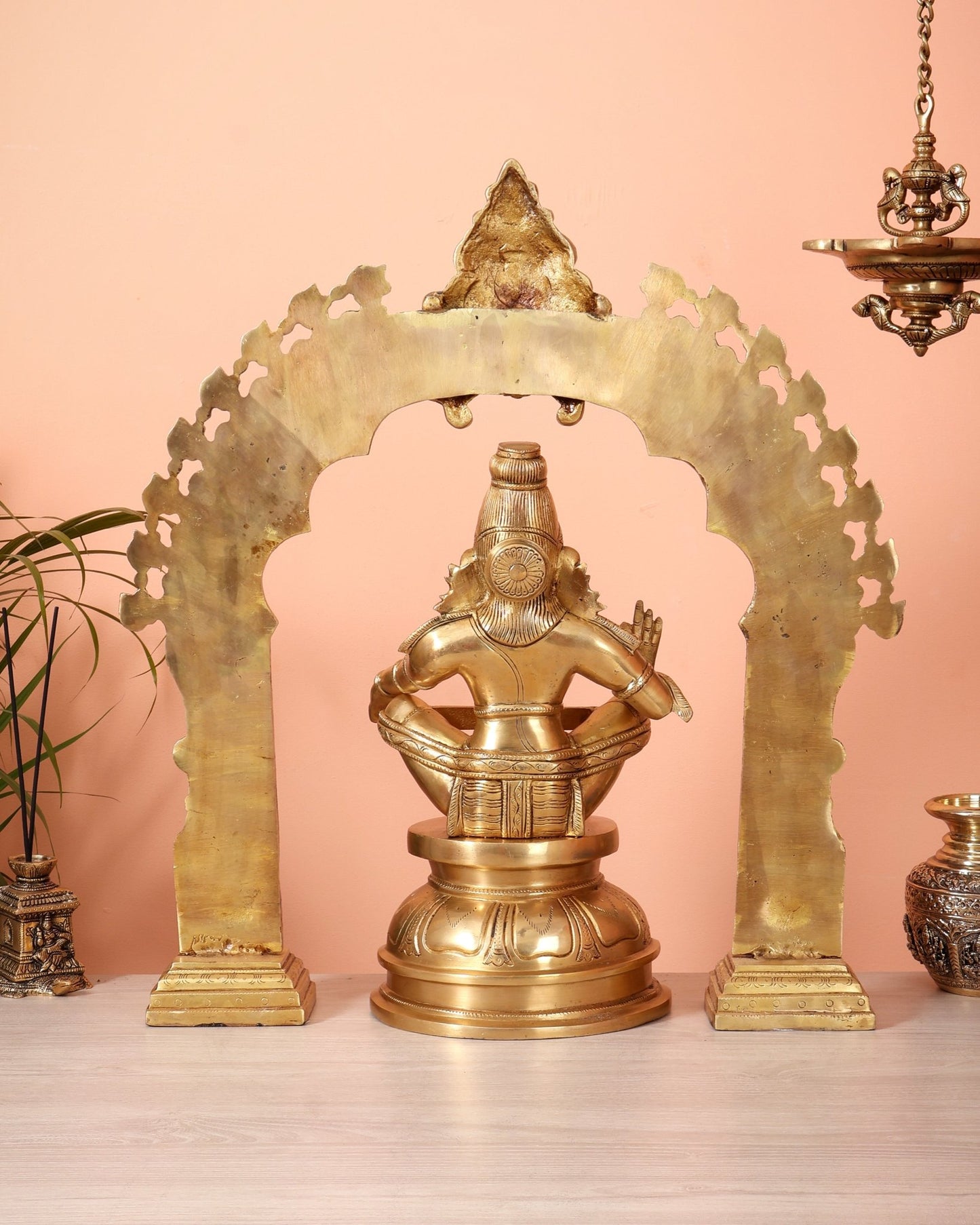 Brass Superfine Swamiye Saravana Ayyappa Statue with Prabhavali Arch 21.5 inch - Budhshiv.com