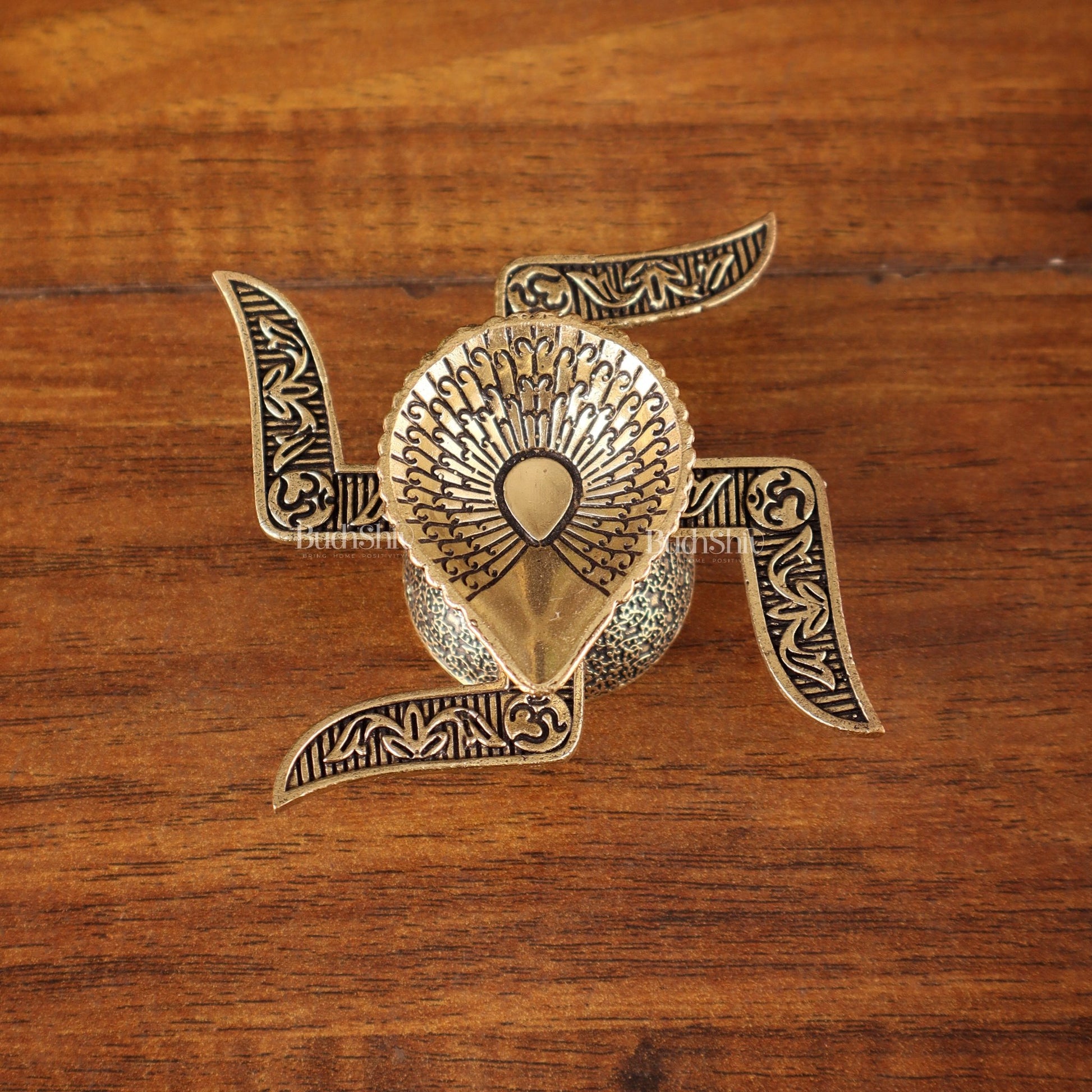 Brass Superfine Swastik Diya Oil Lamp with OM Carvings - Budhshiv.com