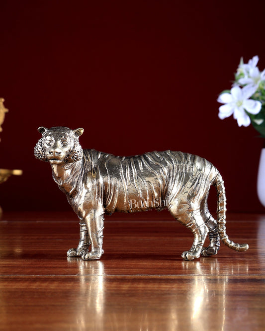 Brass Superfine Tiger Idol | Small Size 5.5 inch - Budhshiv.com