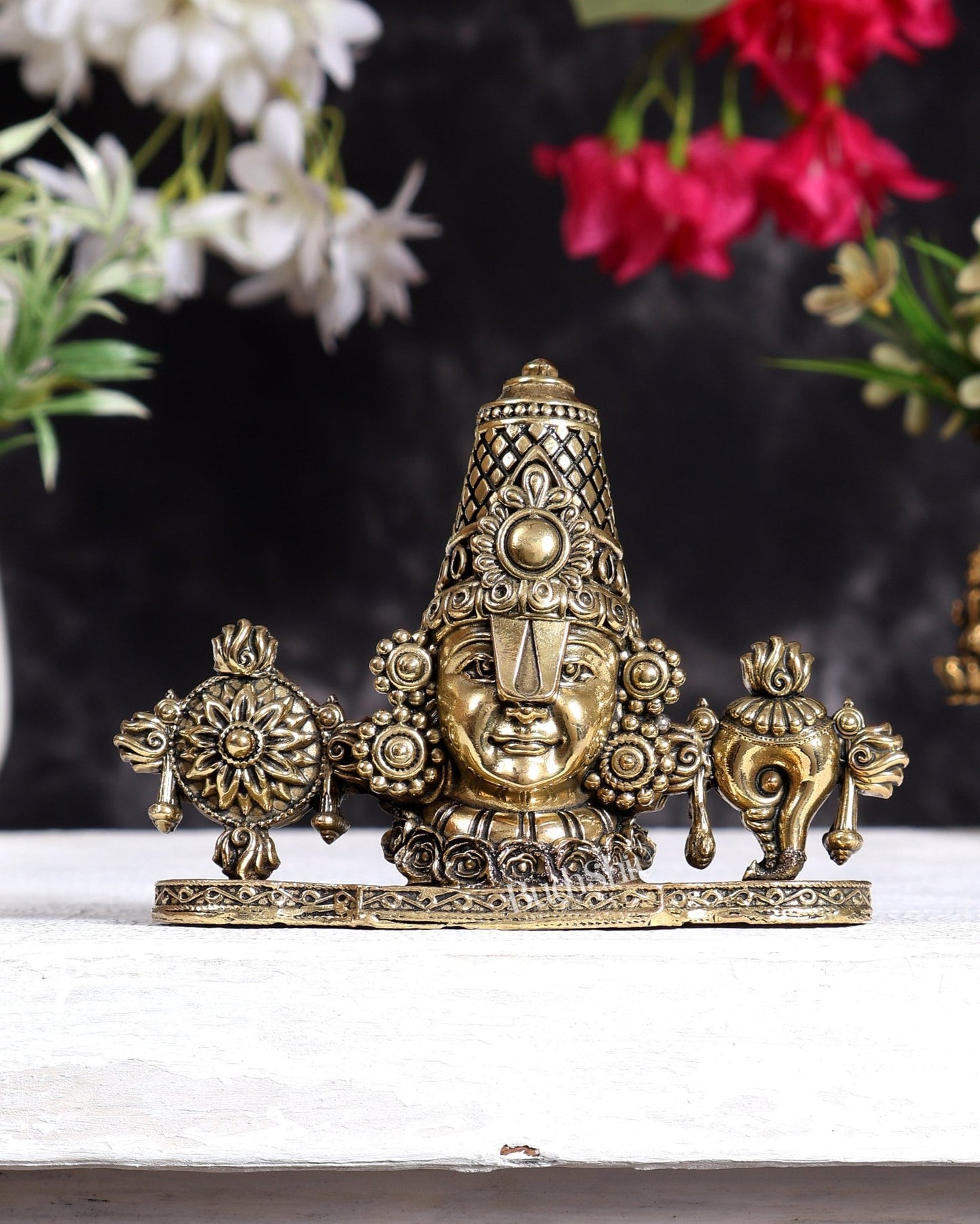Brass Superfine Tirupati Balaji Face Statue – Mini Dashboard Idol & Auspicious Gift 2D design 3 inch - Budhshiv.com
