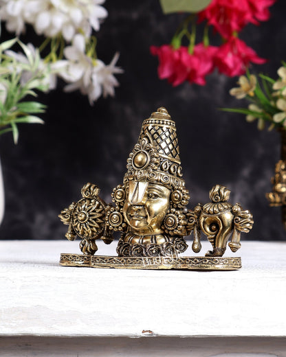 Brass Superfine Tirupati Balaji Face Statue – Mini Dashboard Idol & Auspicious Gift 2D design 3 inch - Budhshiv.com