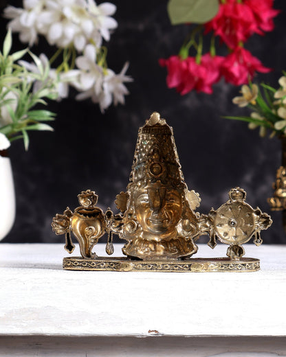 Brass Superfine Tirupati Balaji Face Statue – Mini Dashboard Idol & Auspicious Gift 2D design 3 inch - Budhshiv.com
