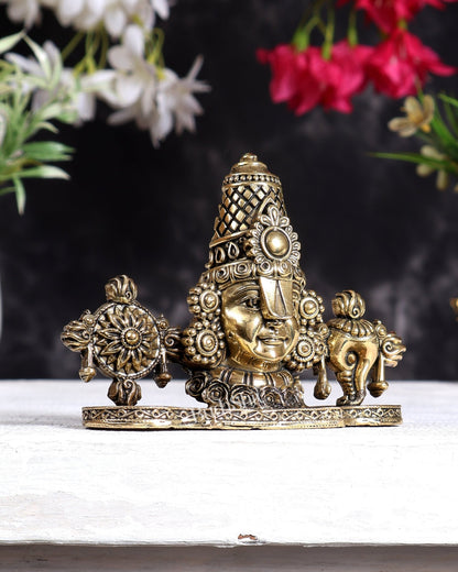 Brass Superfine Tirupati Balaji Face Statue – Mini Dashboard Idol & Auspicious Gift 2D design 3 inch - Budhshiv.com