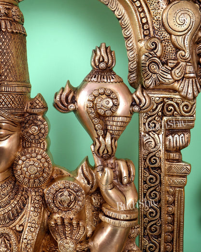 Brass Superfine Tirupati Balaji Statue with Thiruvarchi Prabhavali (53 Inch, 80 Kg) - Budhshiv.com