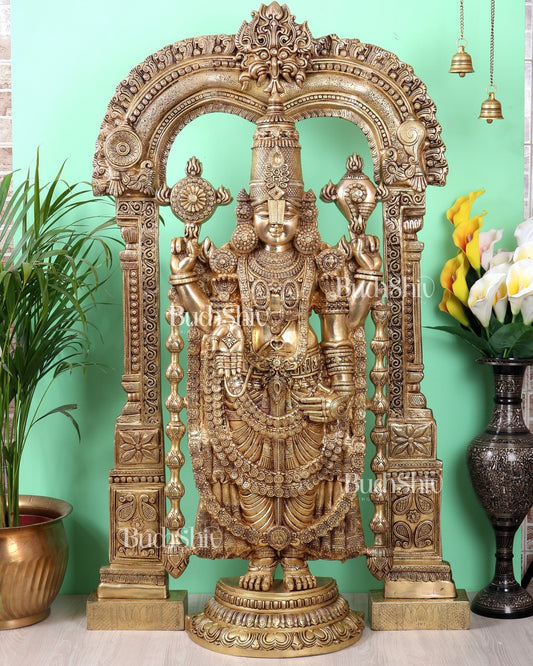 Brass Superfine Tirupati Balaji Statue with Thiruvarchi Prabhavali (53 Inch, 80 Kg) - Budhshiv.com