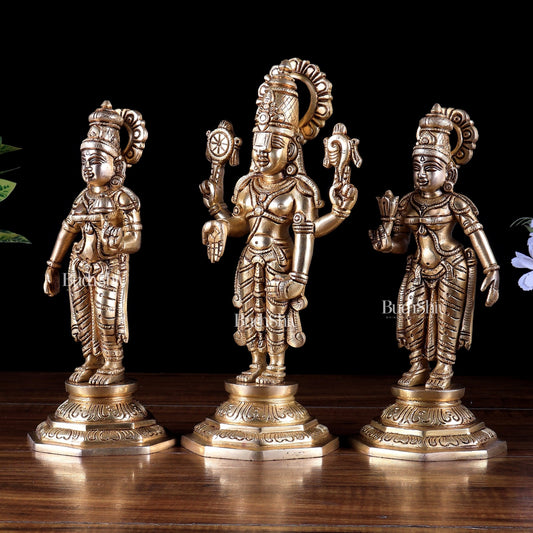 Brass Superfine Tirupati Balaji with Bhoodevi and Sridevi 10.5" kalyana murti - Budhshiv.com