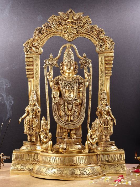 Brass Superfine Tirupati Balaji with Bhudevi Sridevi 30" - Budhshiv.com