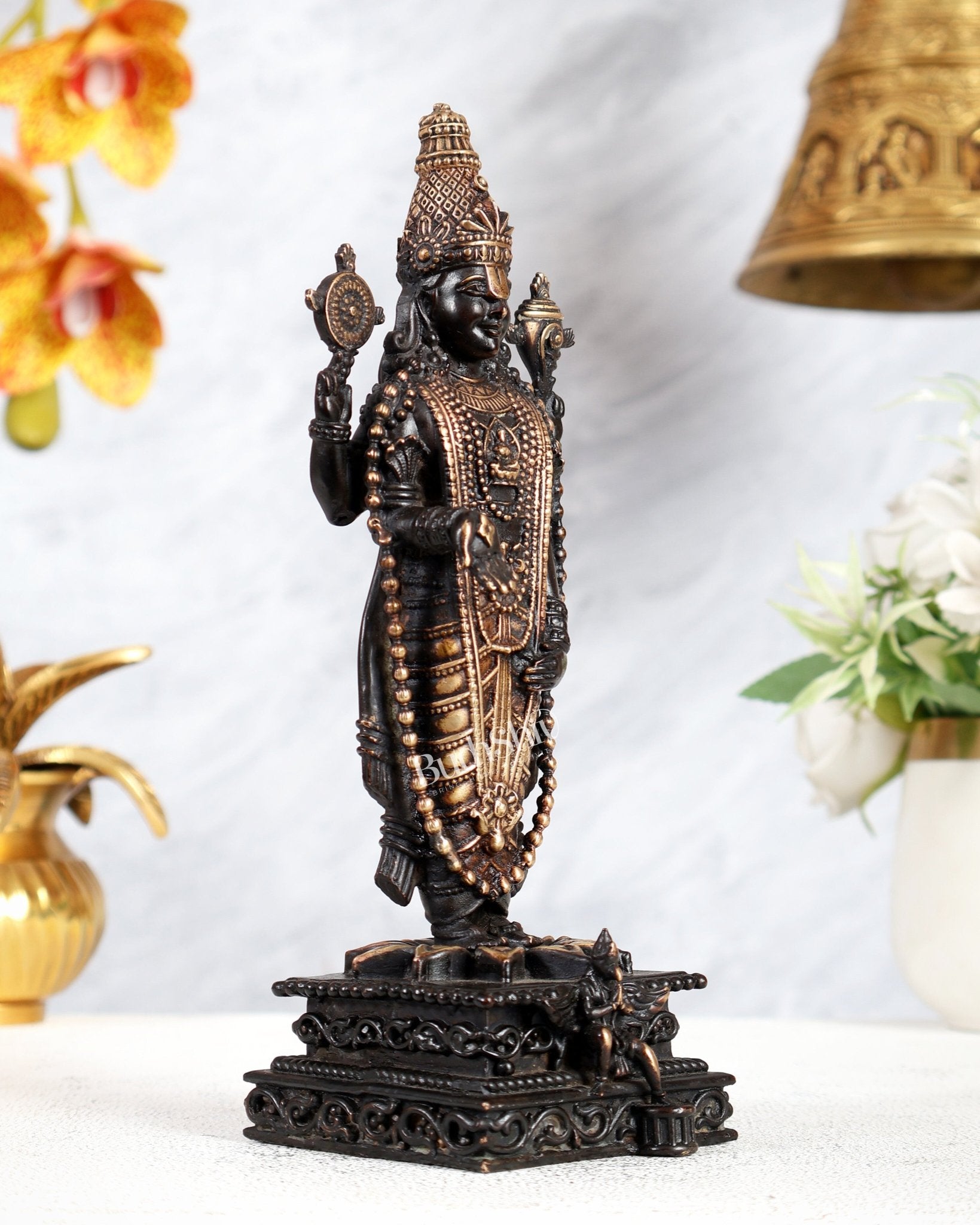 Brass Superfine Tirupati Balaji with Garuda Vahana Idol 8 inch black tone - Budhshiv.com
