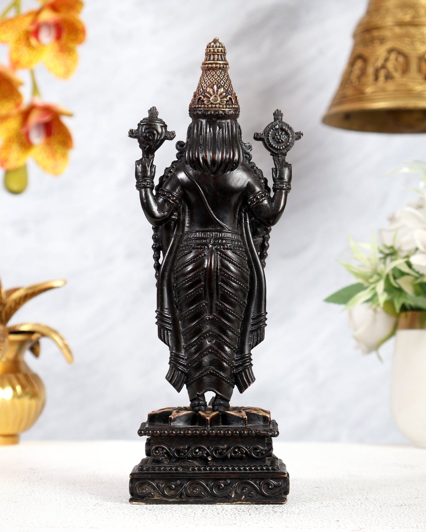 Brass Superfine Tirupati Balaji with Garuda Vahana Idol 8 inch black tone - Budhshiv.com