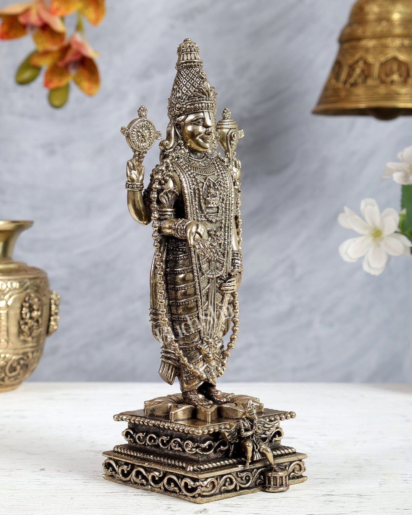 Brass Superfine Tirupati Balaji with Garuda Vahana Idol – Intricately Carved Divine Statue (8 Inches) - Budhshiv.com