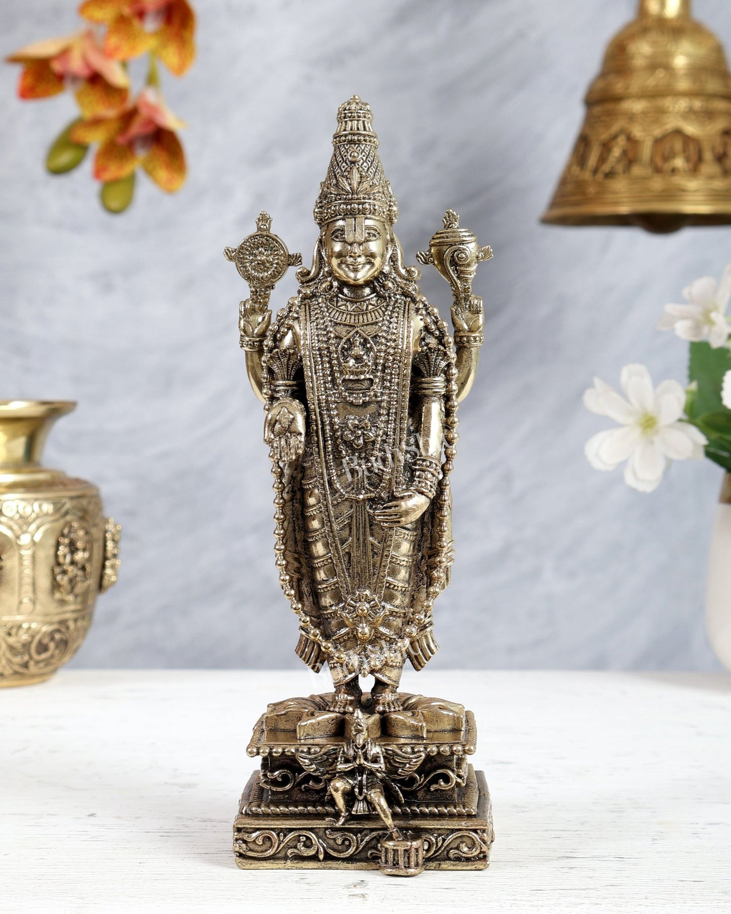 Brass Superfine Tirupati Balaji with Garuda Vahana Idol – Intricately Carved Divine Statue (8 Inches) - Budhshiv.com