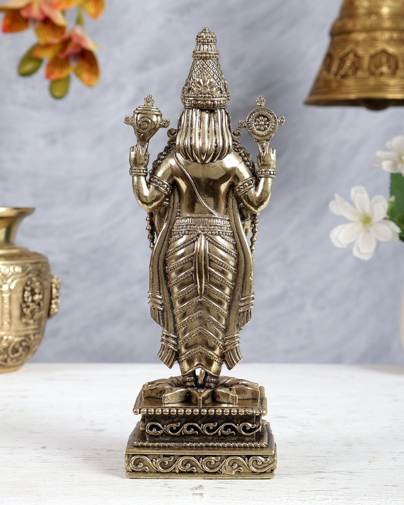 Brass Superfine Tirupati Balaji with Garuda Vahana Idol – Intricately Carved Divine Statue (8 Inches) - Budhshiv.com