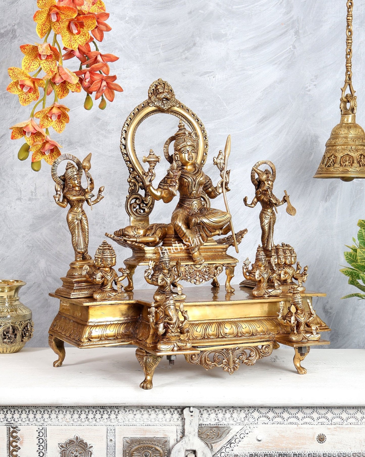 Brass Superfine Tripura Sundari Rajarajeshwari Sri Vidya Darbar – Grand Temple Sculpture (22.75 Inches) - Budhshiv.com