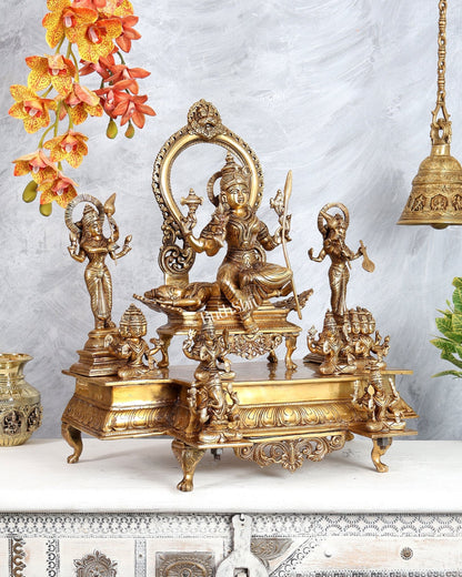 Brass Superfine Tripura Sundari Rajarajeshwari Sri Vidya Darbar – Grand Temple Sculpture (22.75 Inches) - Budhshiv.com