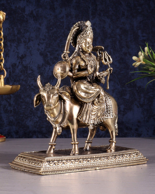 Brass Superfine Umiya Mata Seated on Cow Idol 6.5 inch - Budhshiv.com