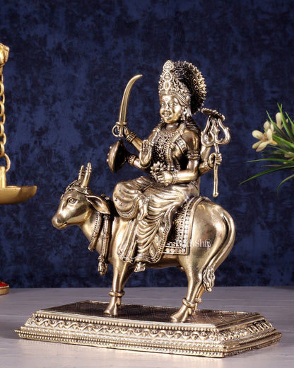 Brass Superfine Umiya Mata Seated on Cow Idol 6.5 inch - Budhshiv.com