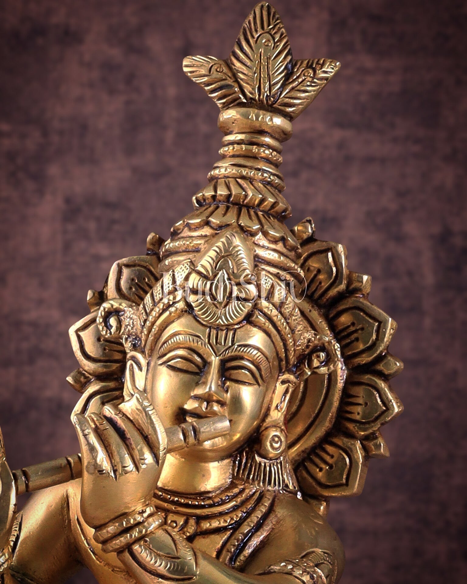 Brass Superfine Unique Lord Krishna Playing the Flute Idol 12" - Budhshiv.com