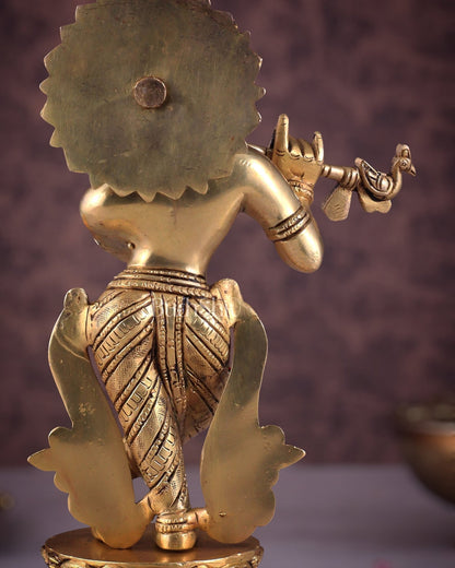Brass Superfine Unique Lord Krishna Playing the Flute Idol 12" - Budhshiv.com