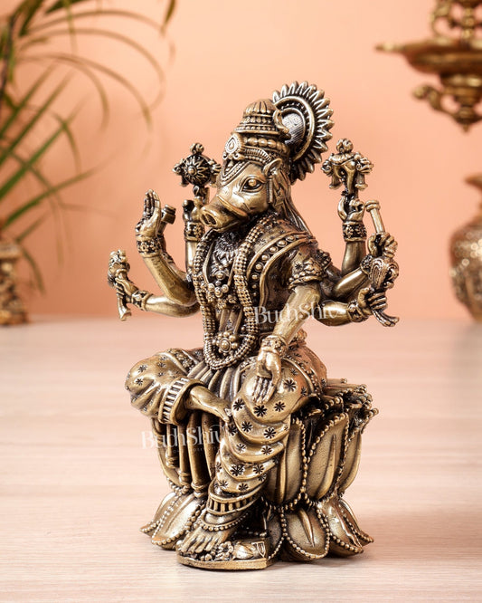 Brass Superfine Varahi Amman on Lotus Idol (5 Inch, Hollow Casting) - Budhshiv.com
