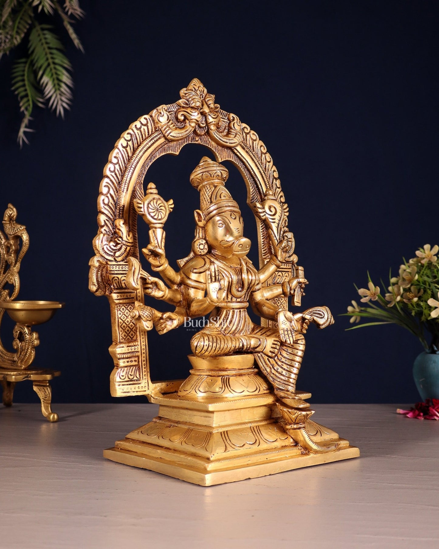 Brass Superfine Varahi Amman with Prabhavali Idol 11.5" - Budhshiv.com