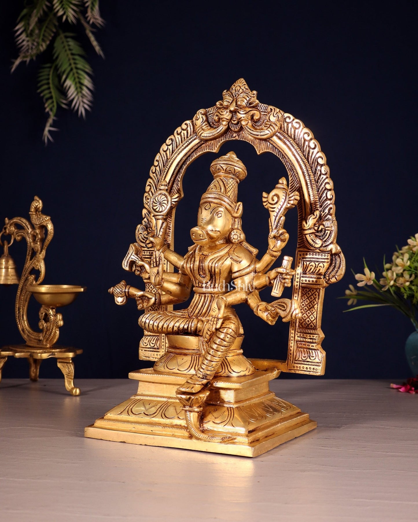 Brass Superfine Varahi Amman with Prabhavali Idol 11.5" - Budhshiv.com