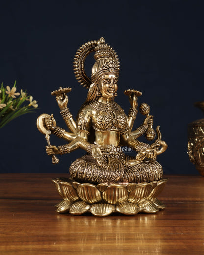Brass Superfine Vijaya Lakshmi Idol with Eight Arms – 6.75" - Budhshiv.com