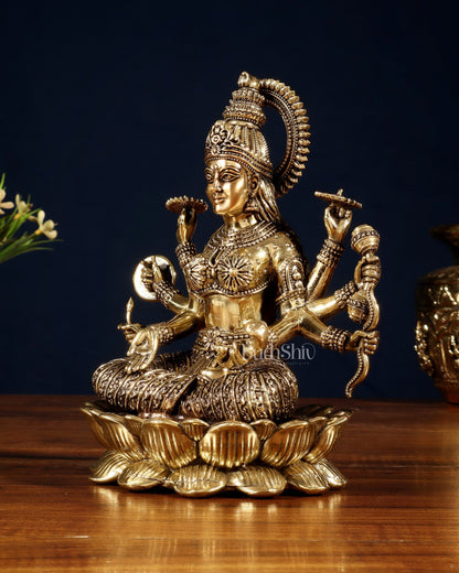 Brass Superfine Vijaya Lakshmi Idol with Eight Arms – 6.75" - Budhshiv.com