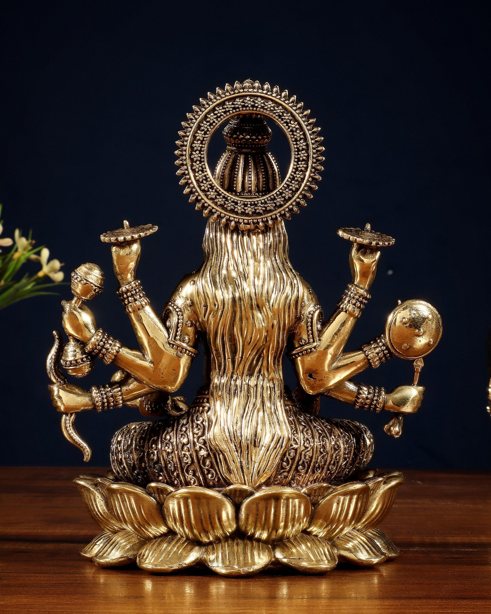 Brass Superfine Vijaya Lakshmi Idol with Eight Arms – 6.75" - Budhshiv.com