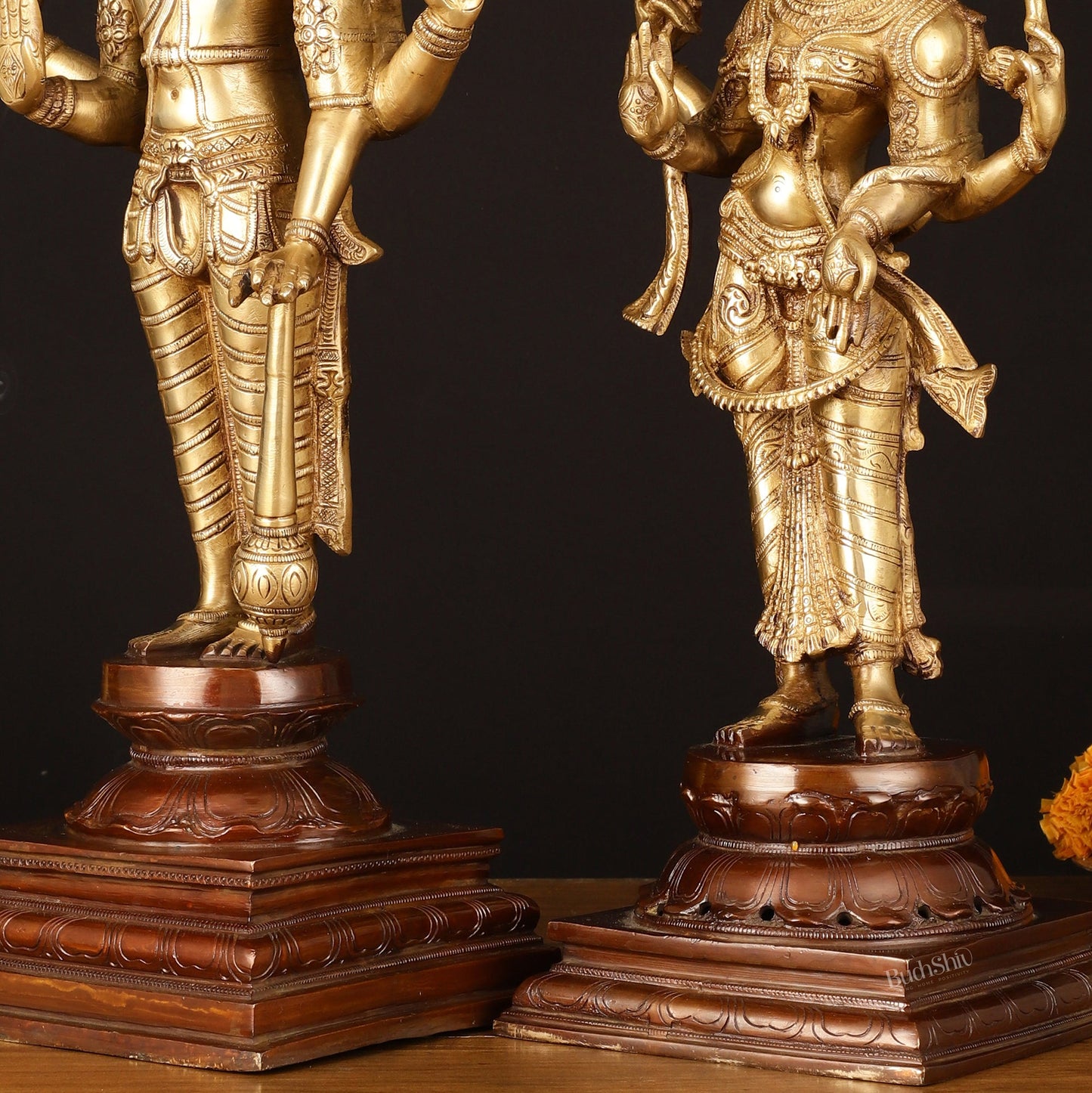Brass Superfine Vishnu and Goddess Lakshmi Statues - Elegant Dual Tone Pair 20.5" - Budhshiv.com