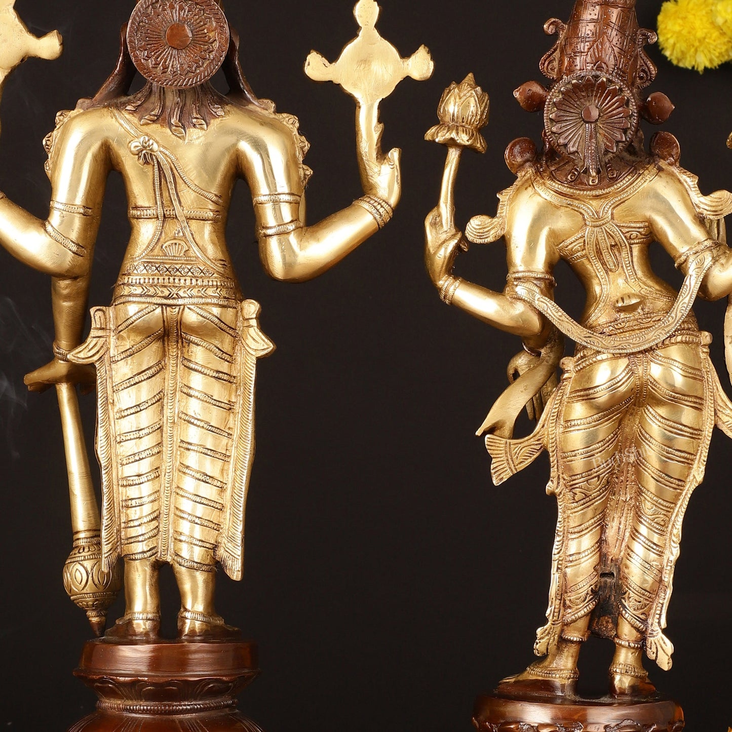Brass Superfine Vishnu and Goddess Lakshmi Statues - Elegant Dual Tone Pair 20.5" - Budhshiv.com