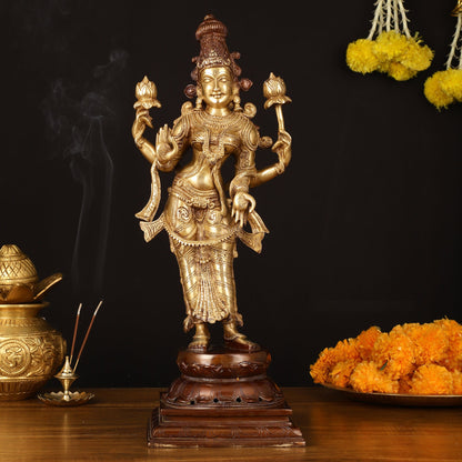 Brass Superfine Vishnu and Goddess Lakshmi Statues - Elegant Dual Tone Pair 20.5" - Budhshiv.com