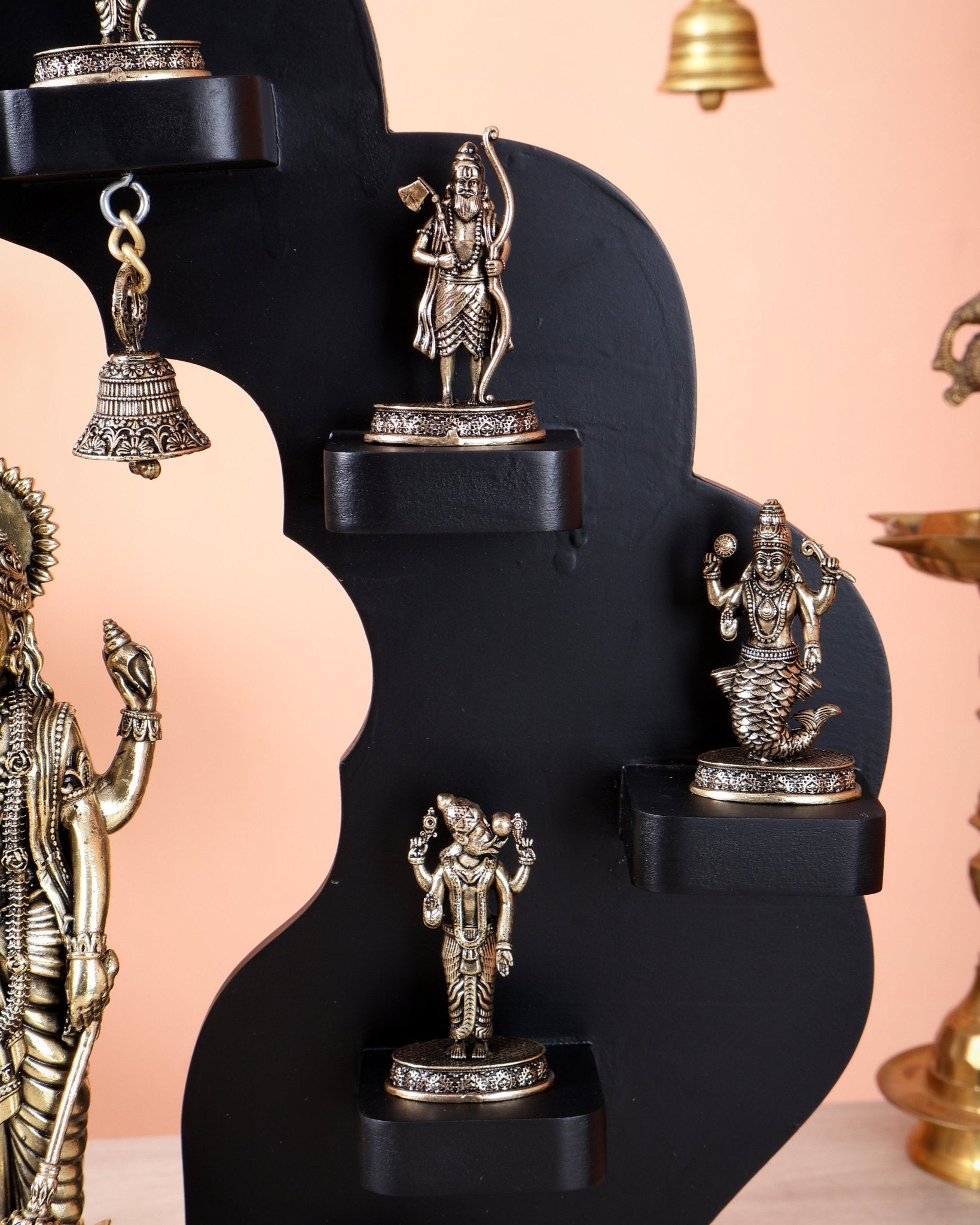 Brass Superfine Vishnu Dashavatar Idol Set with Lord Vishnu on MDF Frame (17 Inch) - Budhshiv.com