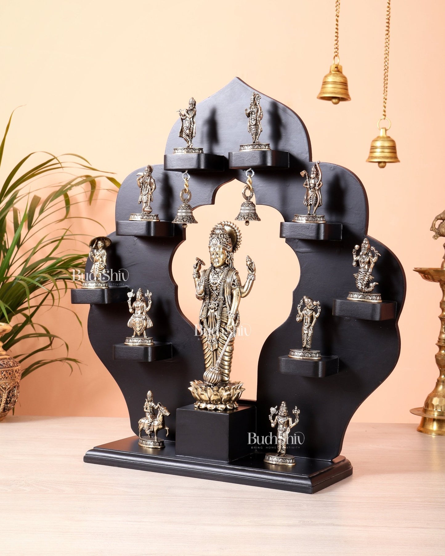 Brass Superfine Vishnu Dashavatar Idol Set with Lord Vishnu on MDF Frame (17 Inch) - Budhshiv.com