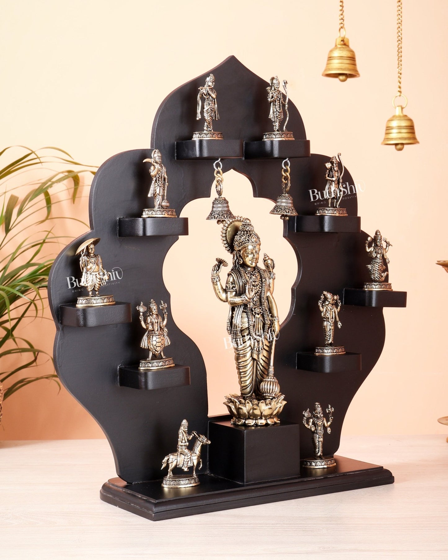 Brass Superfine Vishnu Dashavatar Idol Set with Lord Vishnu on MDF Frame (17 Inch) - Budhshiv.com