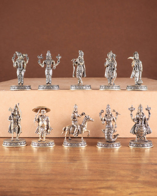 Brass Superfine Vishnu Dashavatar Idols – Set of 10 | Handcrafted by Silver Artisans - Budhshiv.com