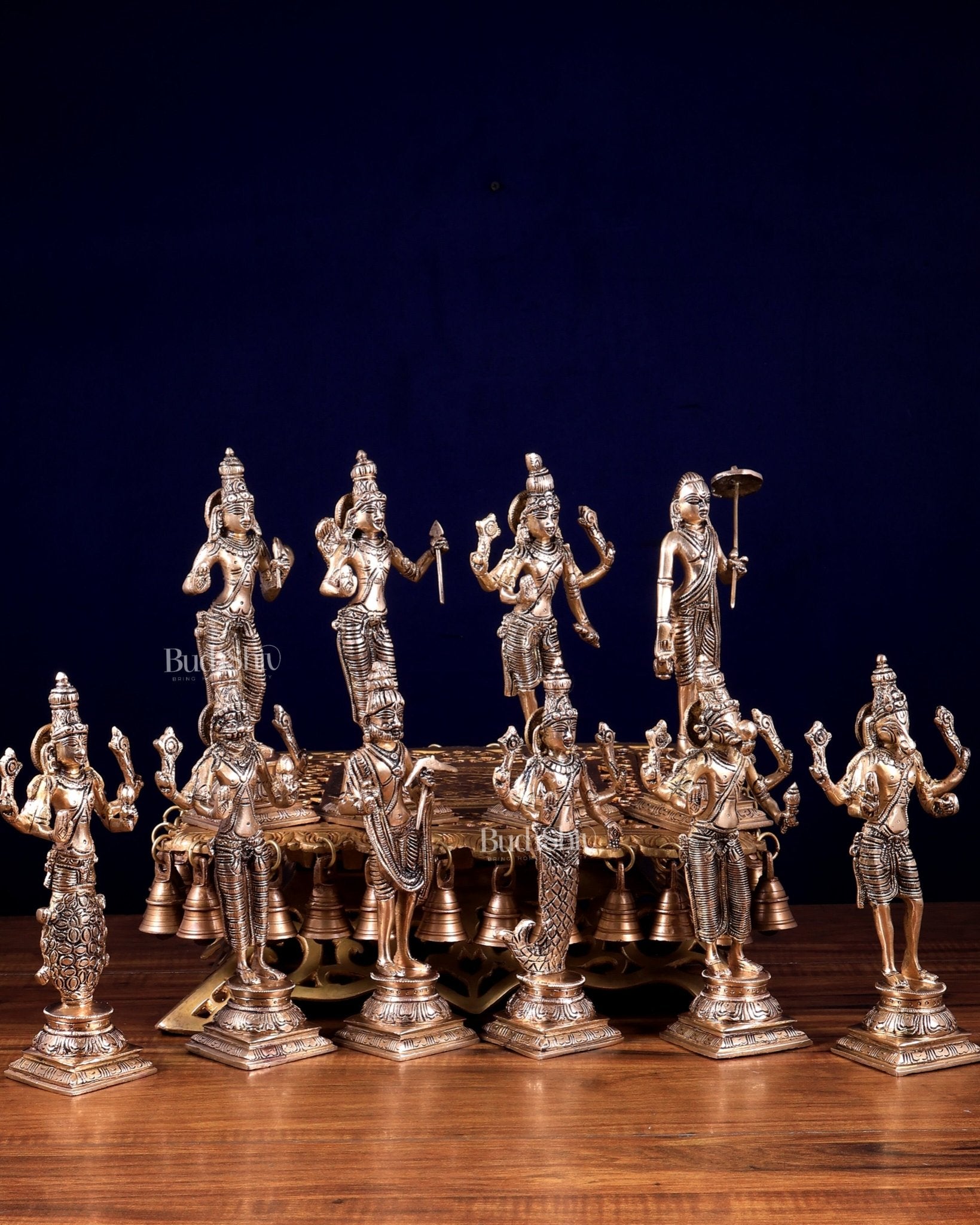 Brass Superfine Vishnu Dashavatar Idols Set | Sleek Design 10 inch - Budhshiv.com