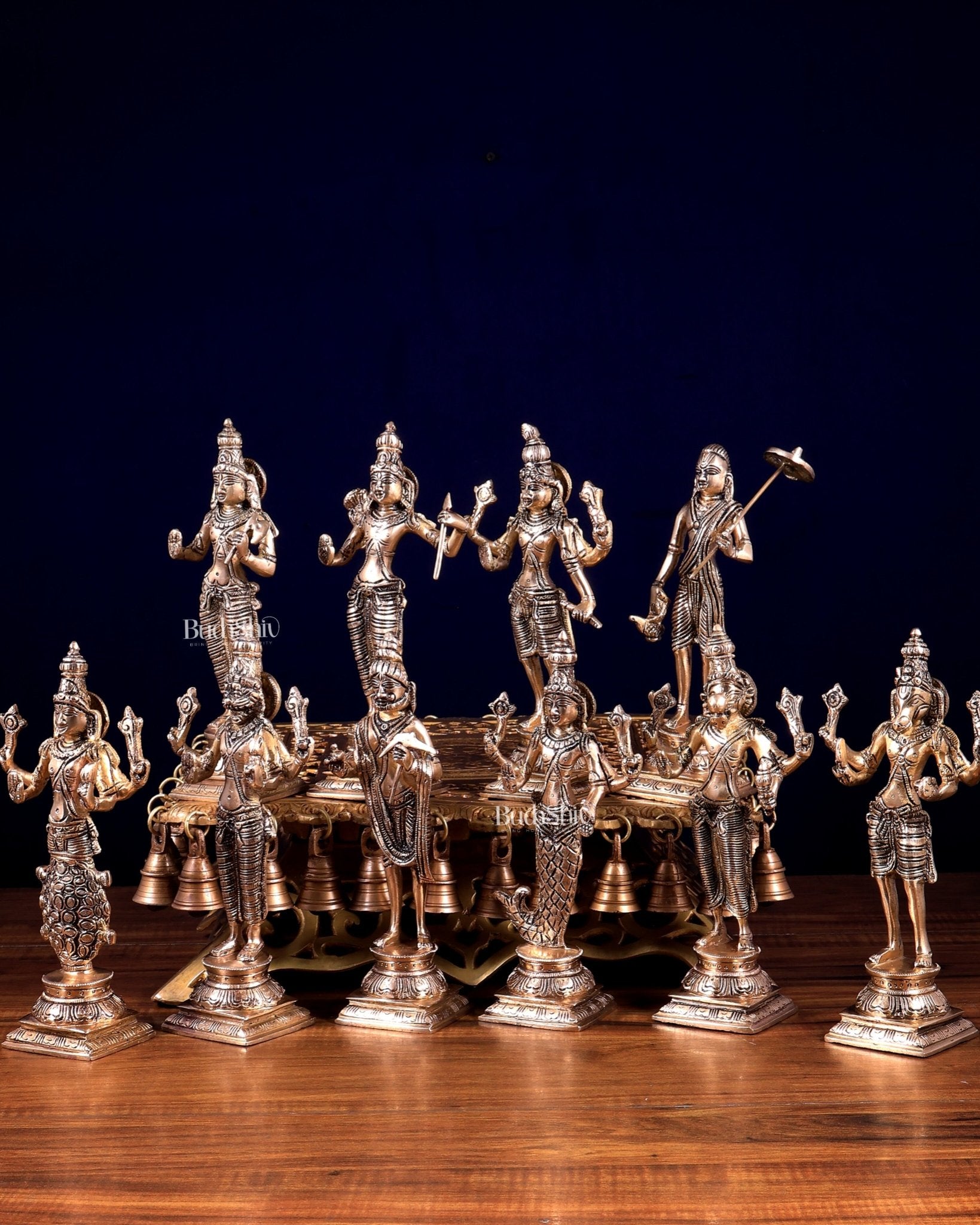 Brass Superfine Vishnu Dashavatar Idols Set | Sleek Design 10 inch - Budhshiv.com