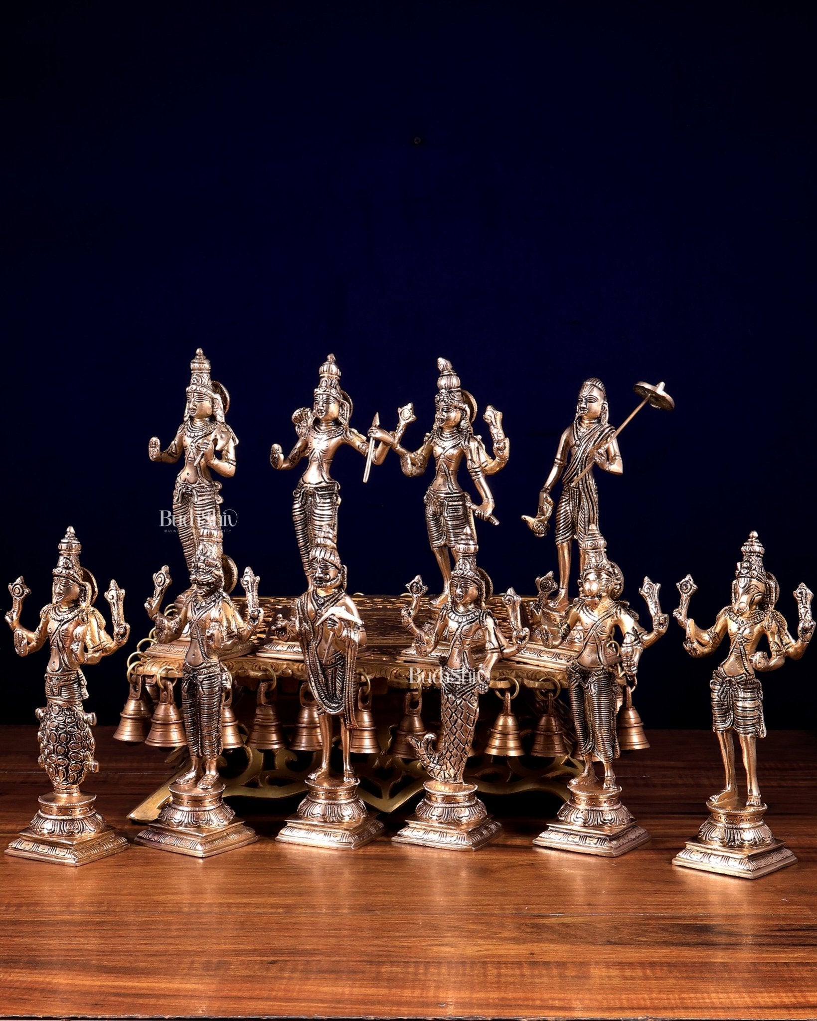 Brass Superfine Vishnu Dashavatar Idols Set | Sleek Design 10 inch - Budhshiv.com