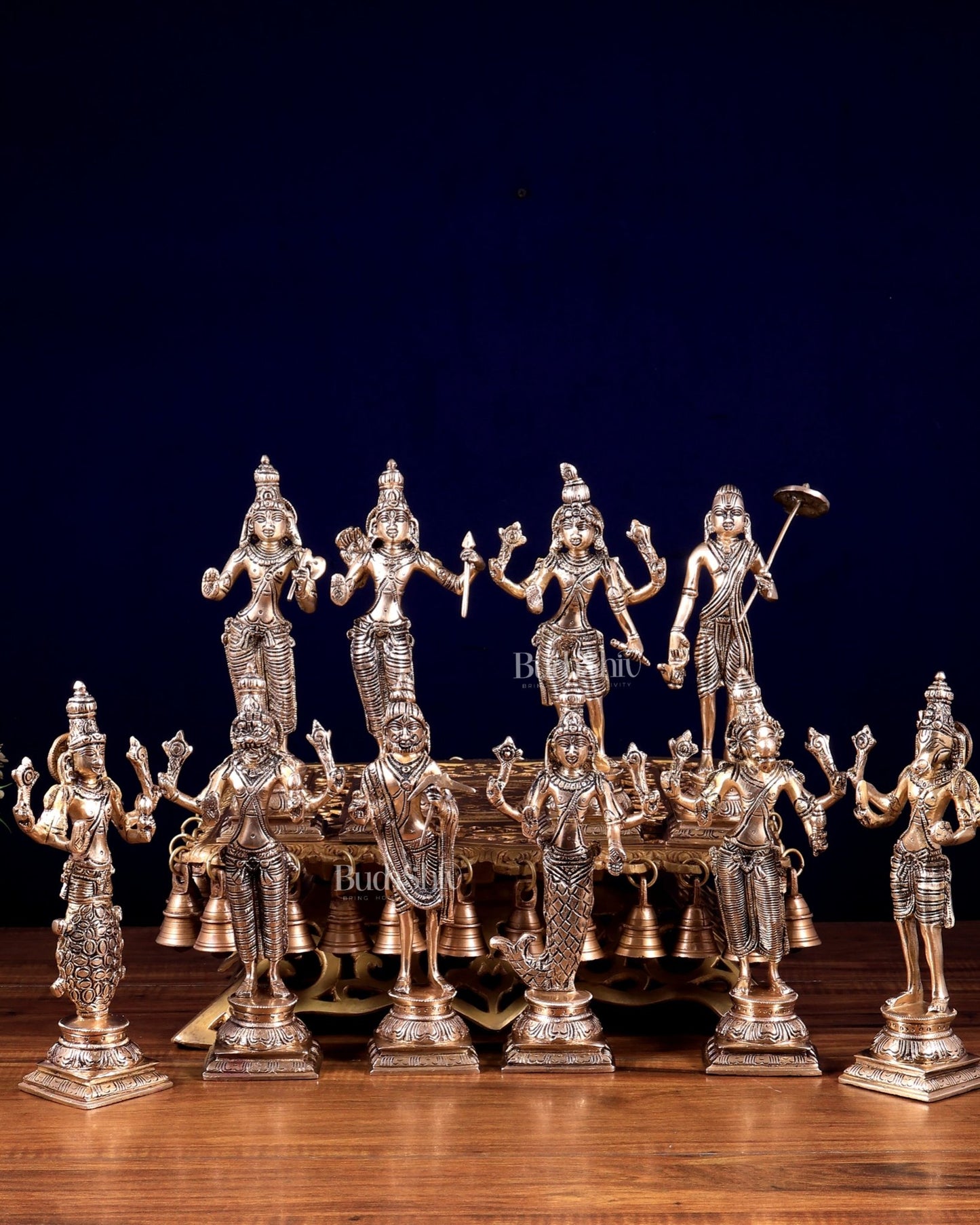 Brass Superfine Vishnu Dashavatar Idols Set | Sleek Design 10 inch - Budhshiv.com