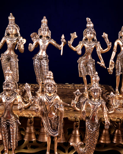 Brass Superfine Vishnu Dashavatar Idols Set | Sleek Design 10 inch - Budhshiv.com