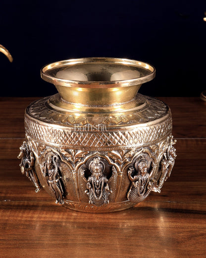 Brass Superfine Vishnu Dashavatar Kalash – Auspicious Pooja Pot 5.5 - Budhshiv.com