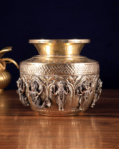 Brass Superfine Vishnu Dashavatar Kalash – Auspicious Pooja Pot 5.5 - Budhshiv.com