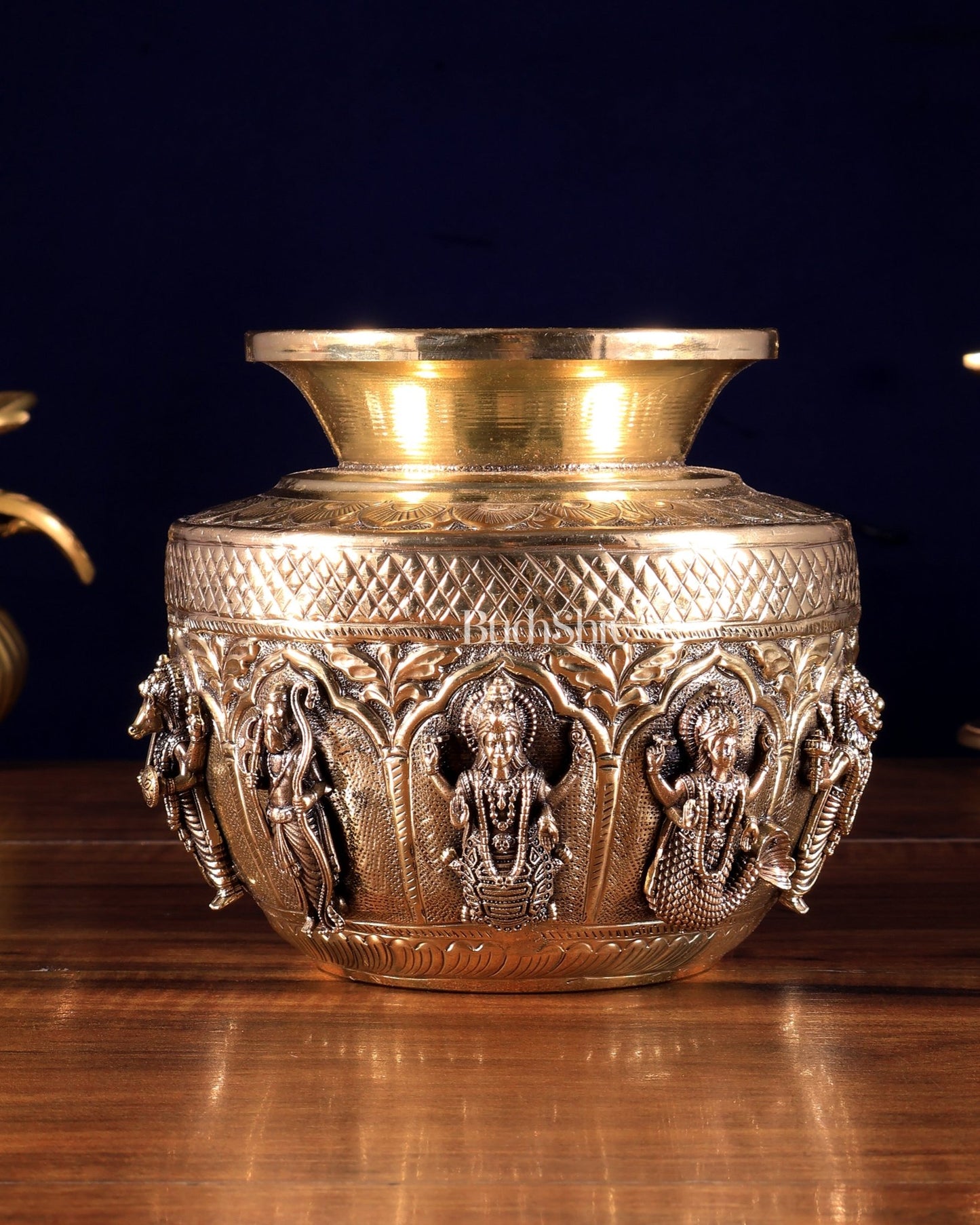 Brass Superfine Vishnu Dashavatar Kalash – Auspicious Pooja Pot 5.5 - Budhshiv.com