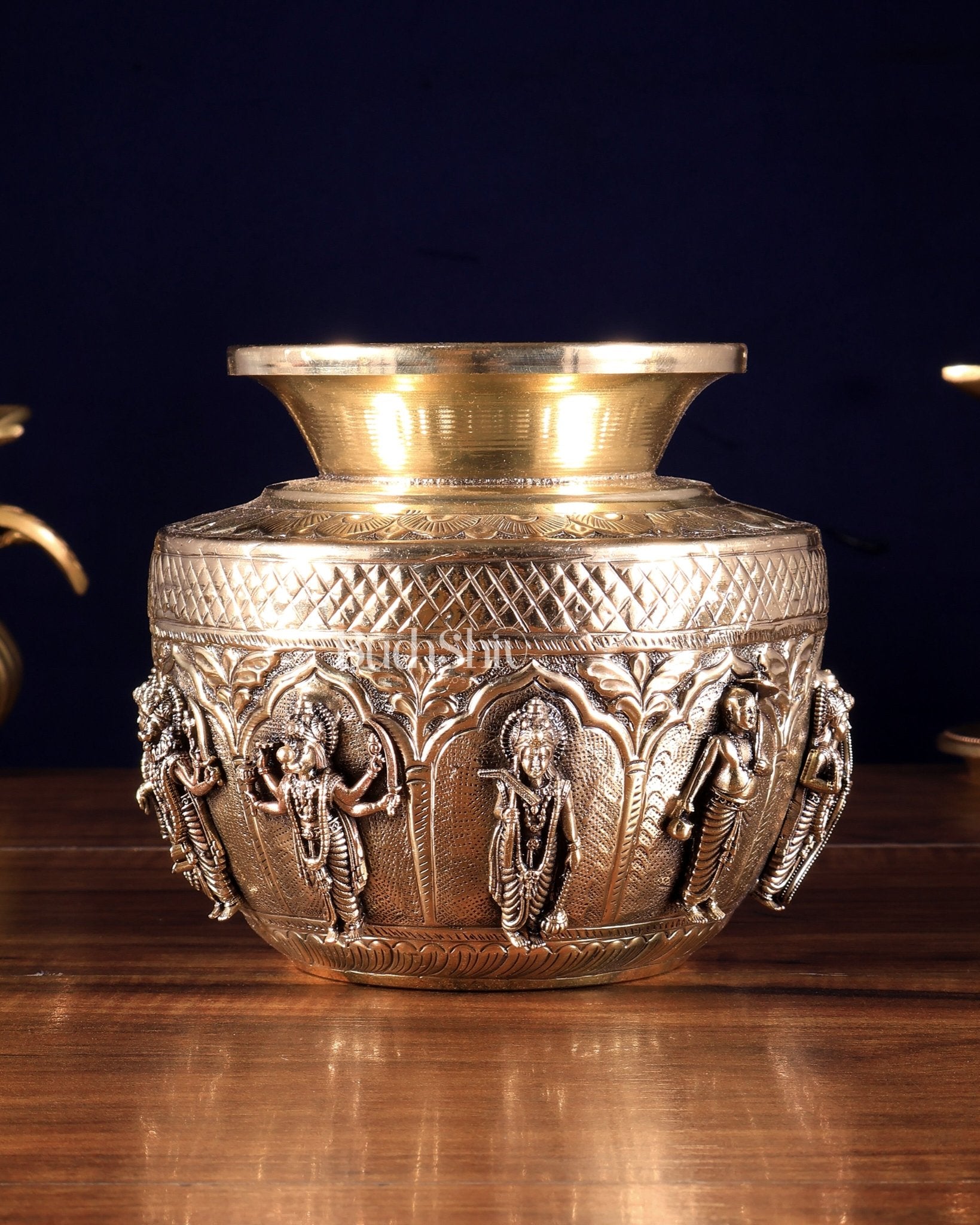 Brass Superfine Vishnu Dashavatar Kalash – Auspicious Pooja Pot 5.5 - Budhshiv.com