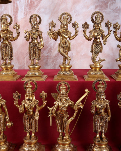 Brass Superfine Vishnu Dashavatar Set - 12 Inch Height - Budhshiv.com